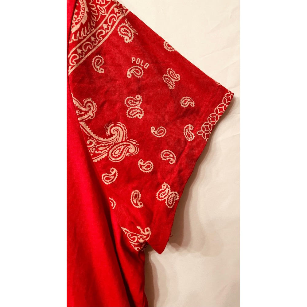 Polo Ralph Lauren Red Bandana Paisley Sleeve Pocket Tee Crewneck - Picture 6 of 11